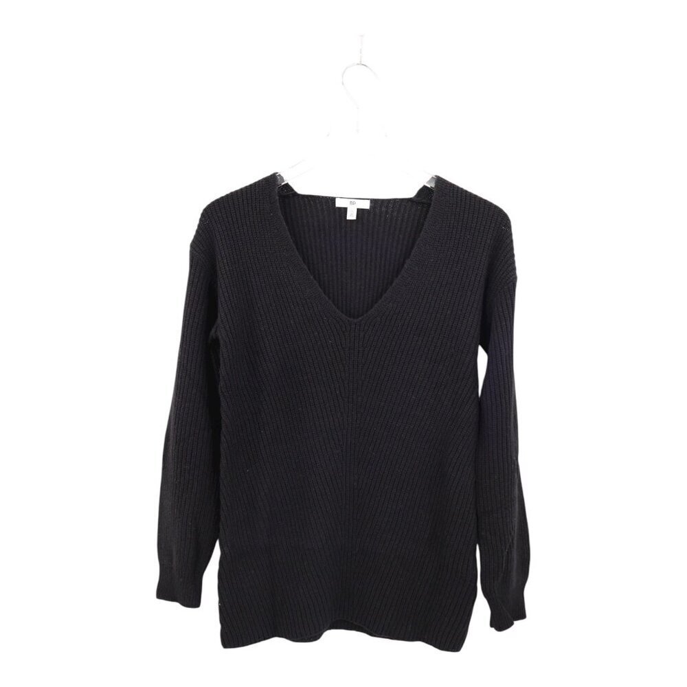 BP Women Sweater V Neck Size XXS Pullover Black Cotton Blend Long Sleeves